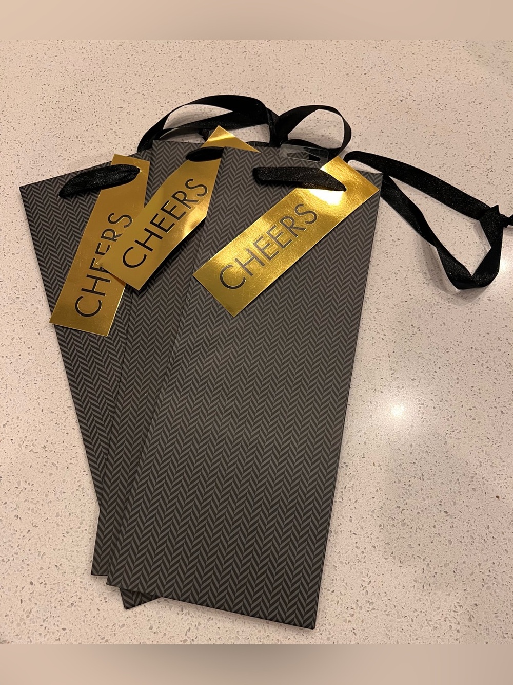 Spritz Target Cheers Wine Bottle Gift Bags Black Gold Lot of (3)